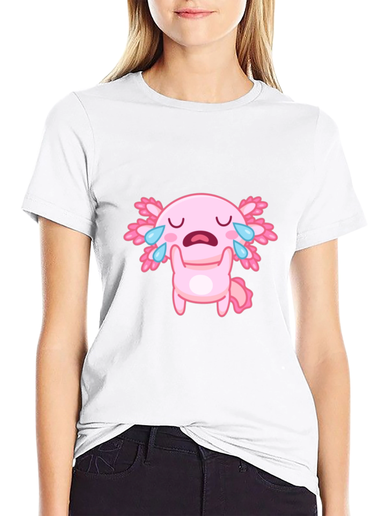Crying Axolotl Black T-Shirt - Cute Cartoon Graphic Tee