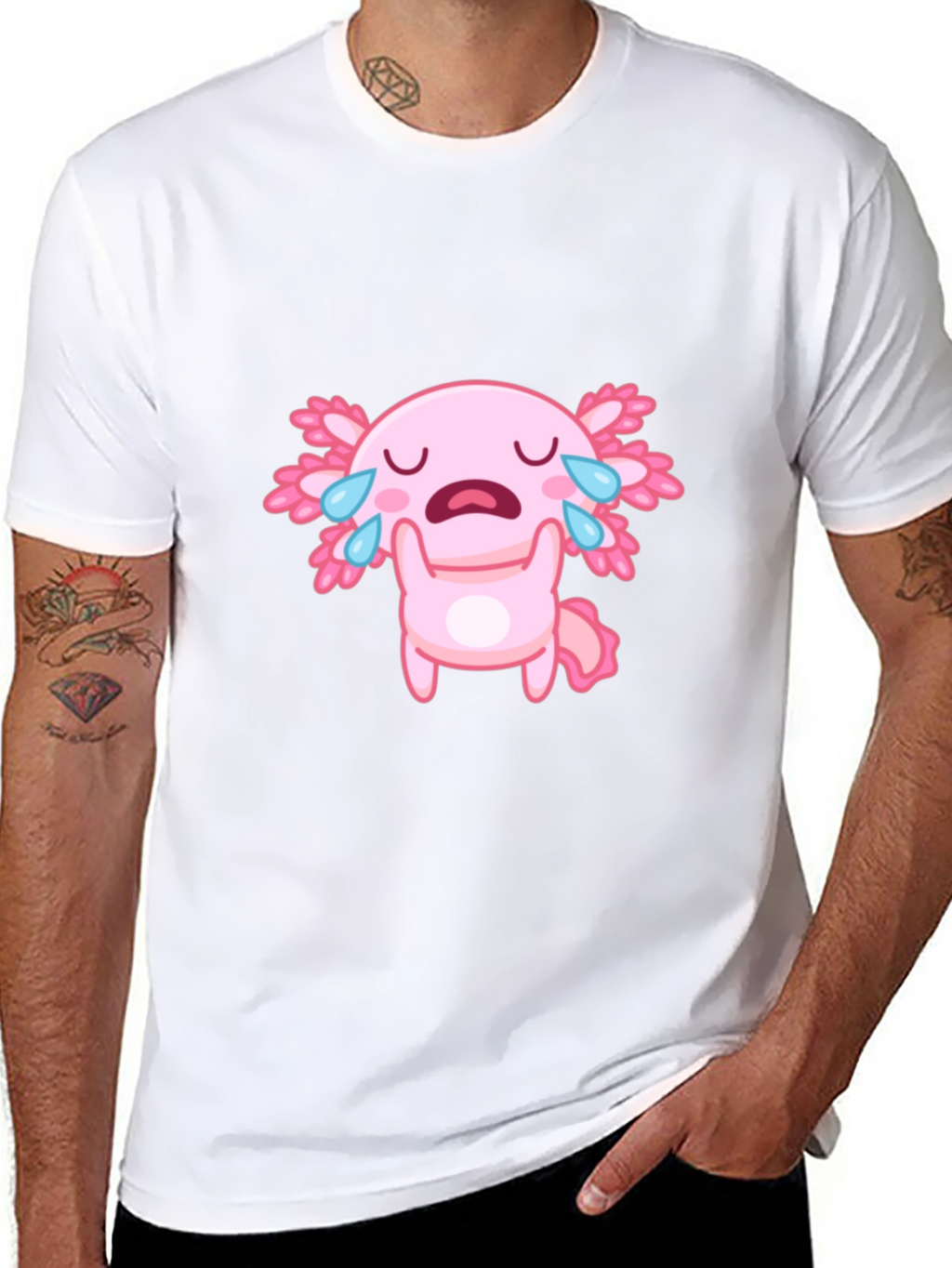 Crying Axolotl Black T-Shirt - Cute Cartoon Graphic Tee