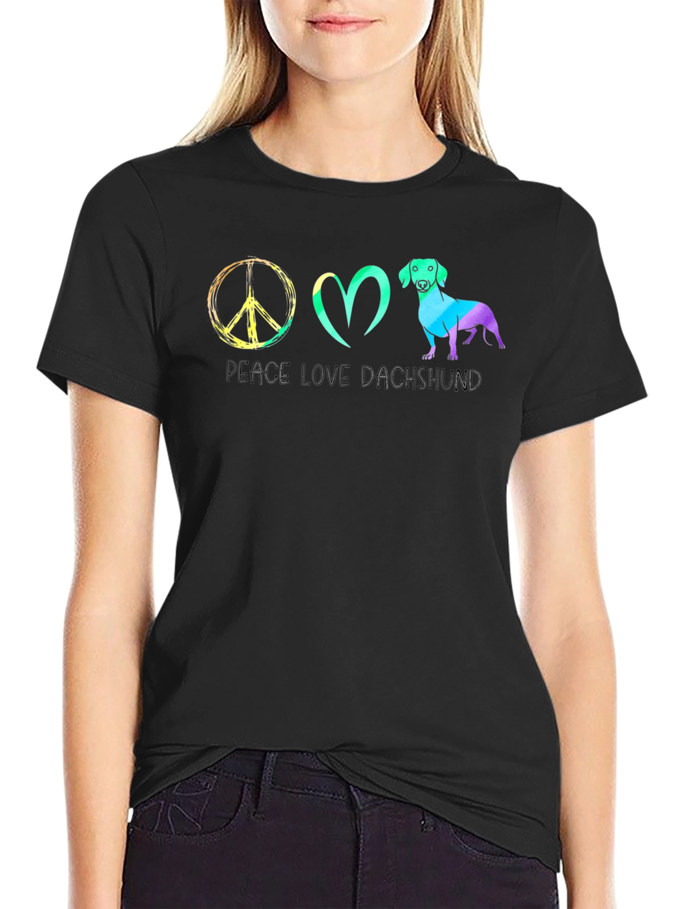 Peace Love Dachshund T-Shirt Colorful Design