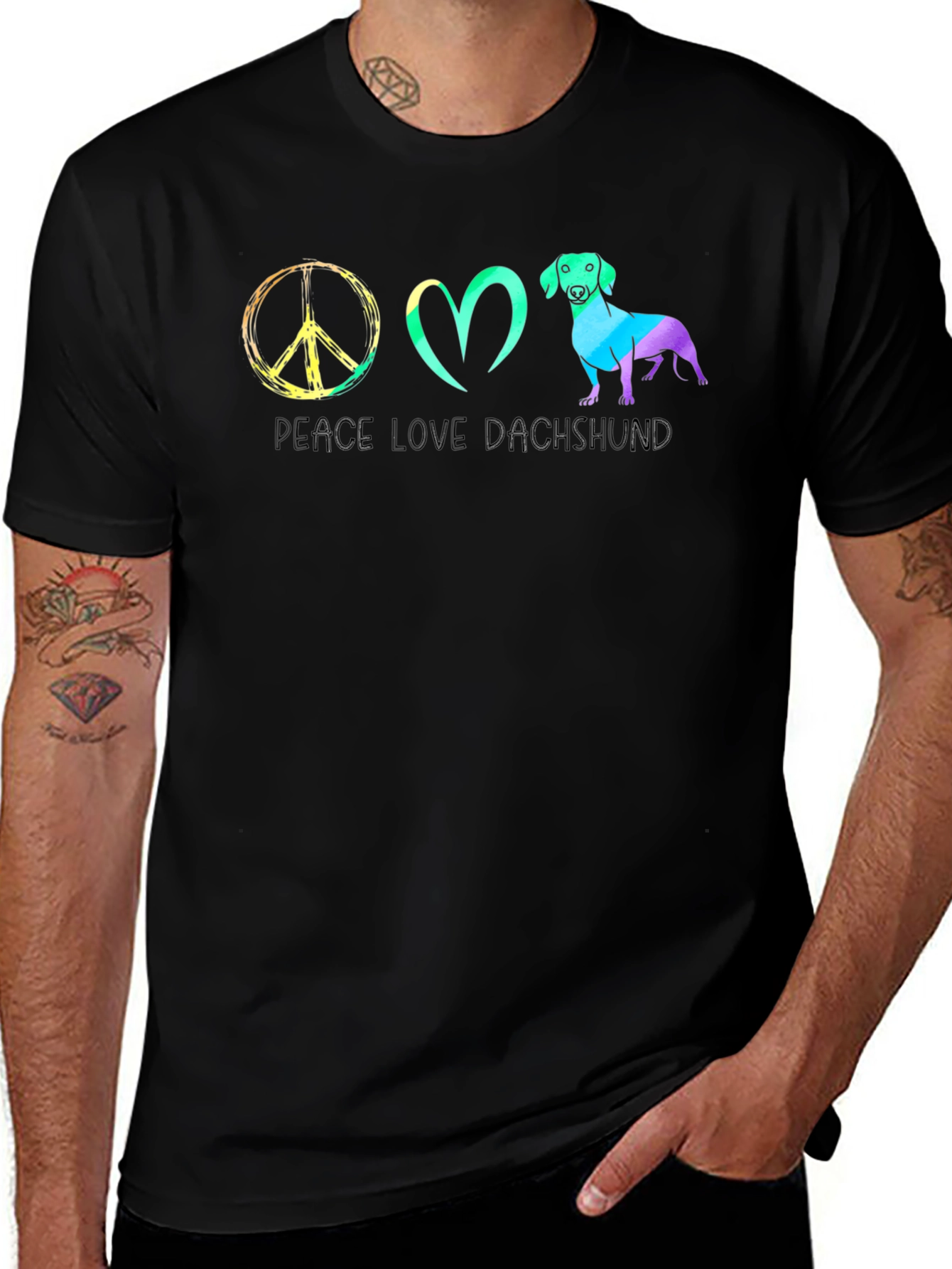 Peace Love Dachshund T-Shirt Colorful Design