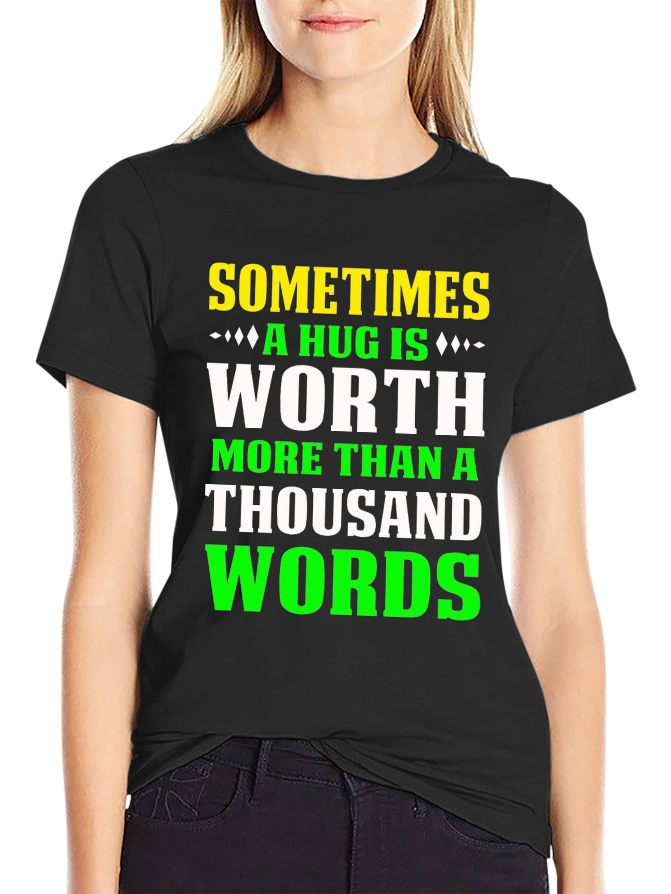 A Hug Is Worth A Thousand Words Black Graphic Tee