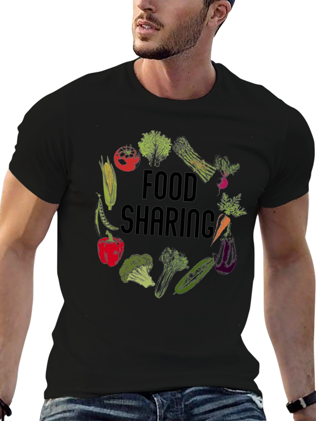 Food Sharing Graphic Tee - Black Unisex T-Shirt