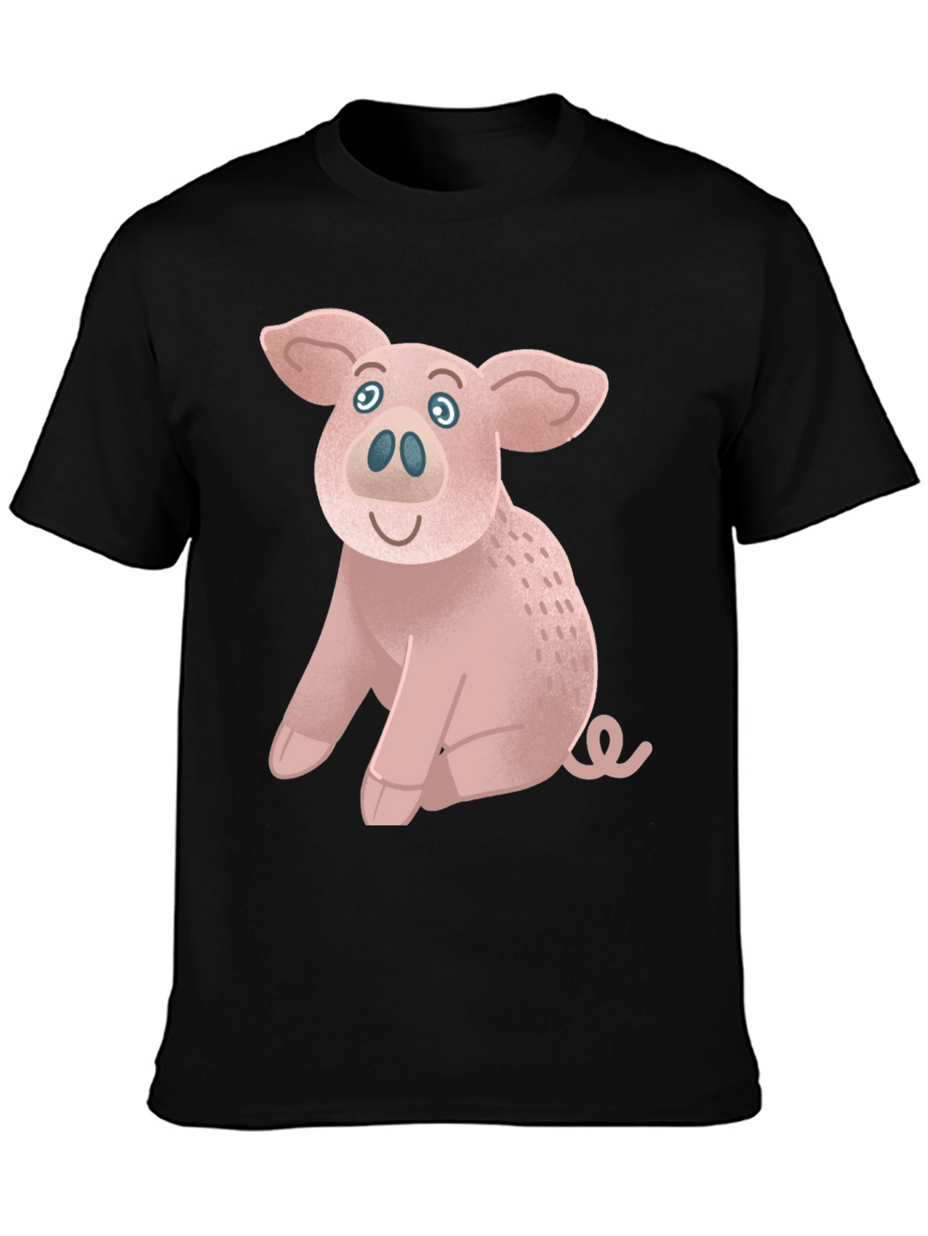 Cute Pig Graphic Tee - Black Cotton T-Shirt