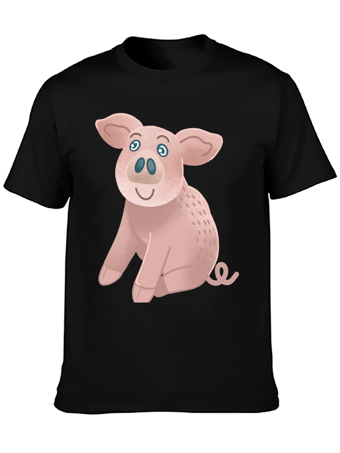 Cute Pig Graphic Tee - Black Cotton T-Shirt