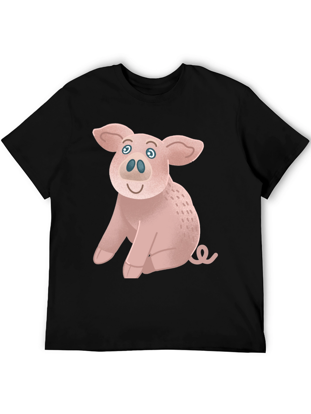 Cute Pig Graphic Tee - Black Cotton T-Shirt