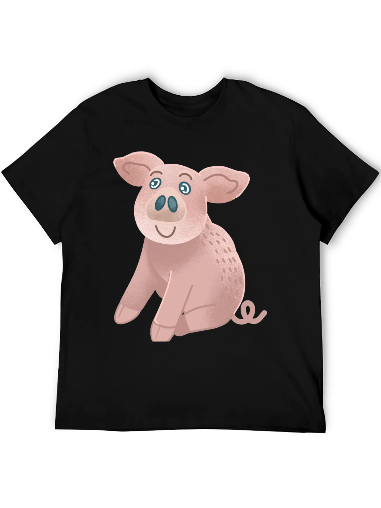 Cute Pig Graphic Tee - Black Cotton T-Shirt