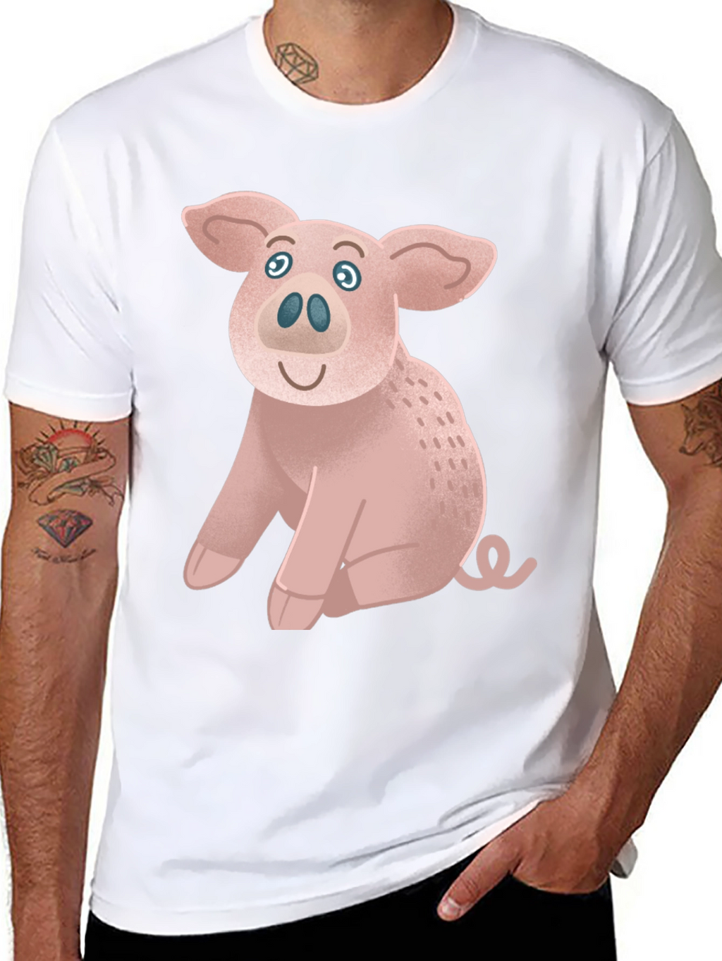 Cute Pig Graphic Tee - Black Cotton T-Shirt