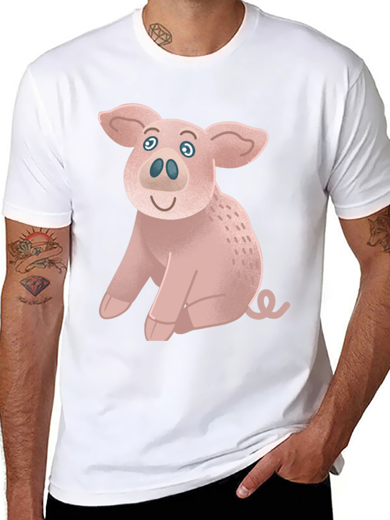 Cute Pig Graphic Tee - Black Cotton T-Shirt