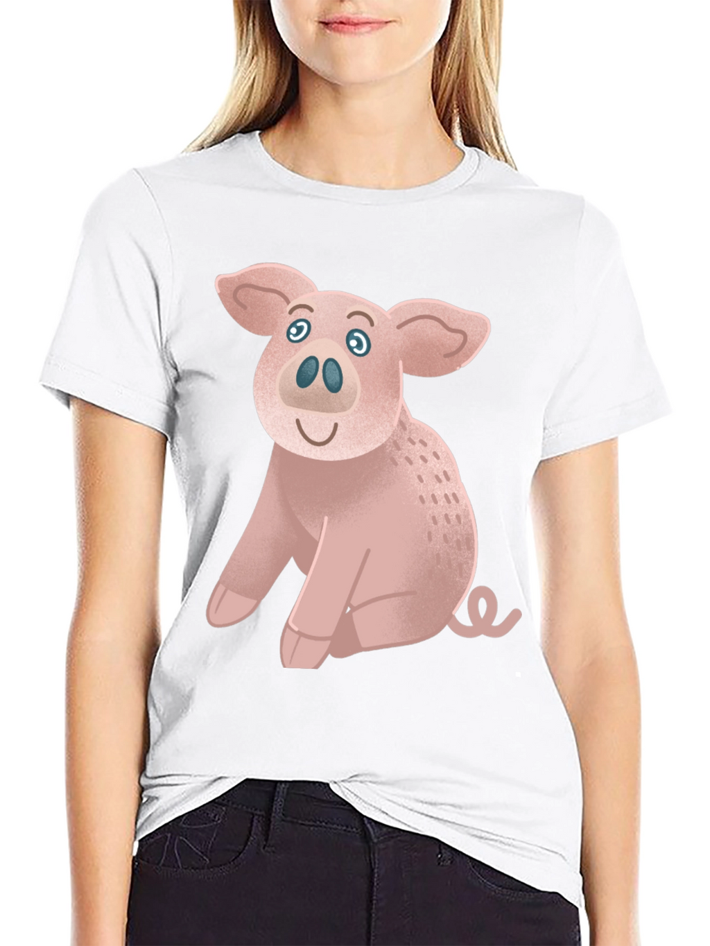 Cute Pig Graphic Tee - Black Cotton T-Shirt