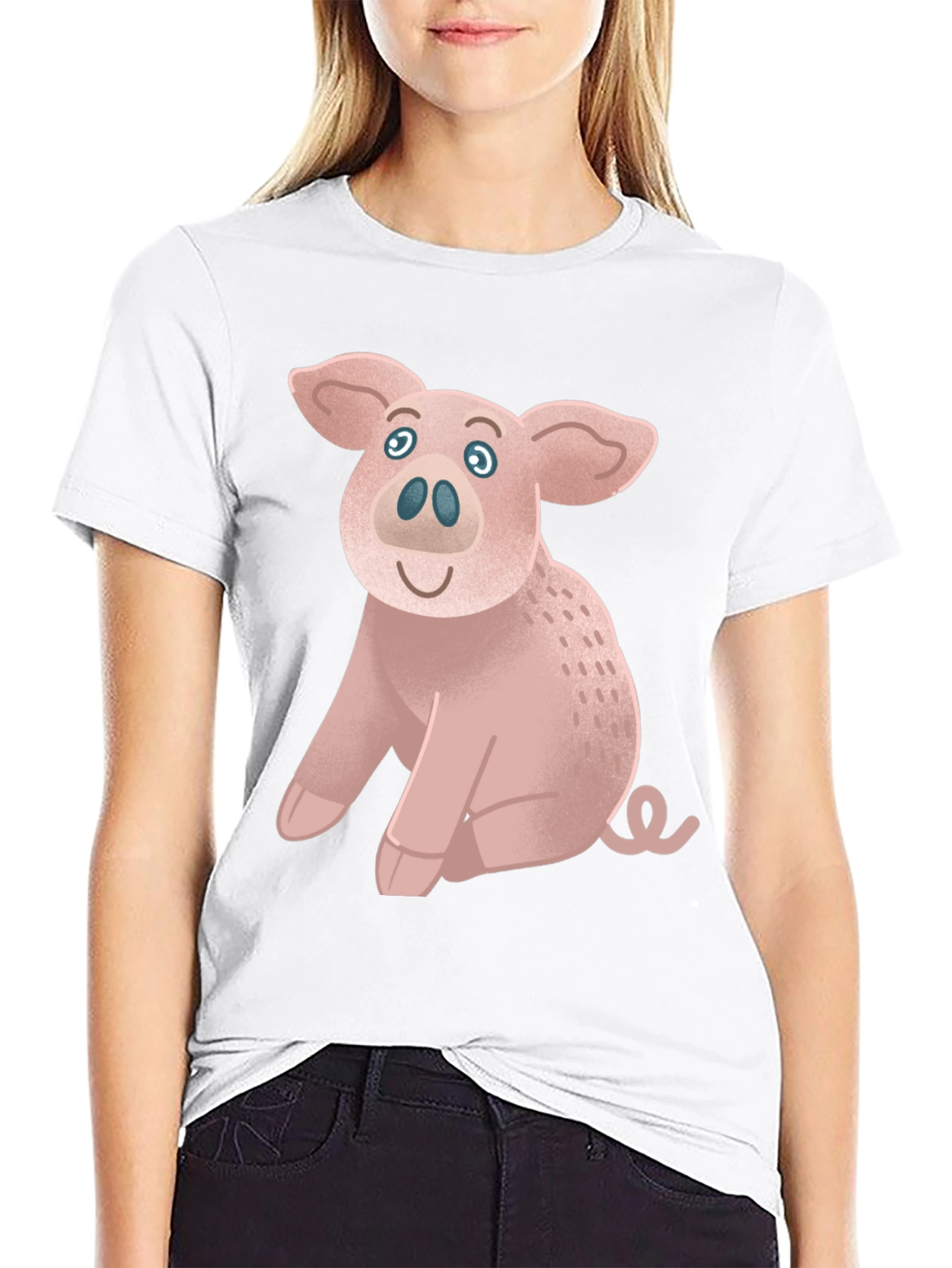 Cute Pig Graphic Tee - Black Cotton T-Shirt