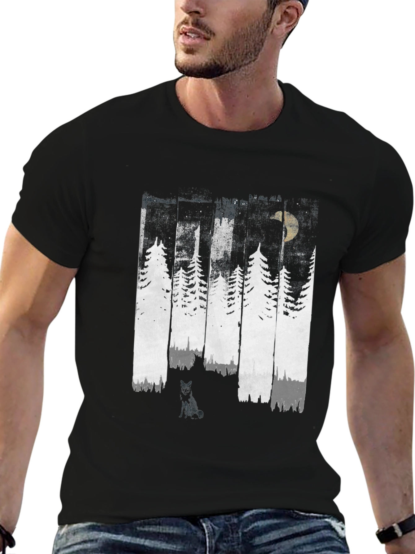 Forest Moon Black T-Shirt - Wolf Graphic Tee