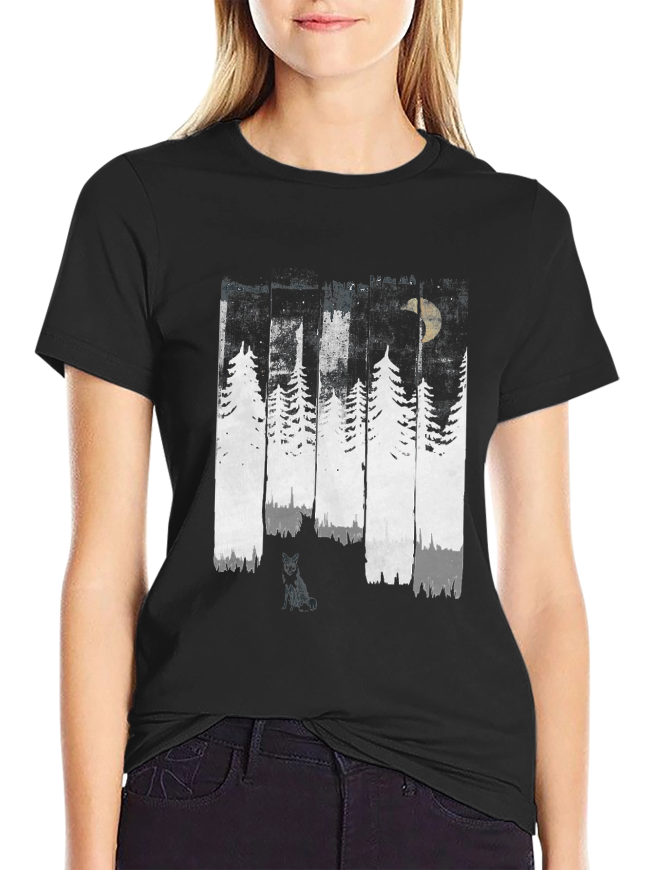 Forest Moon Black T-Shirt - Wolf Graphic Tee