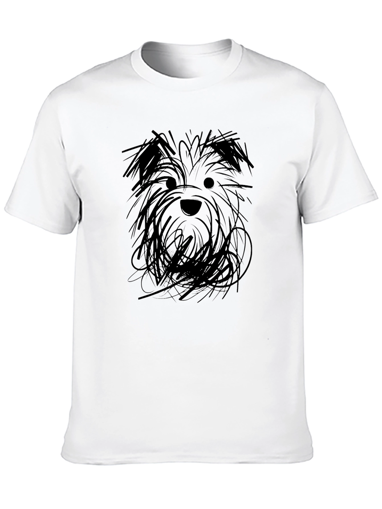 Black T-Shirt with Dog Sketch Graphic