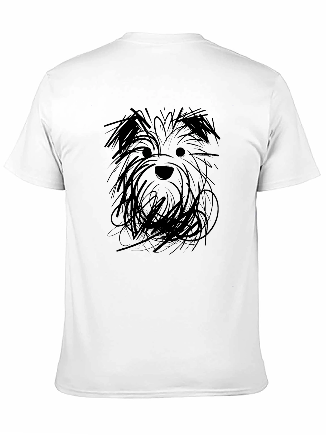 Black T-Shirt with Dog Sketch Graphic