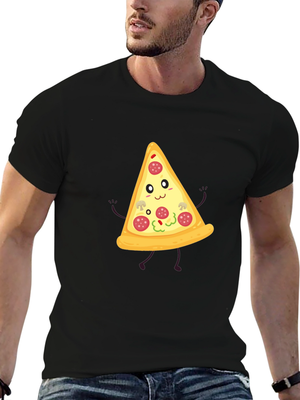 Funny Pizza Slice Graphic Tee - Unisex Black T-Shirt