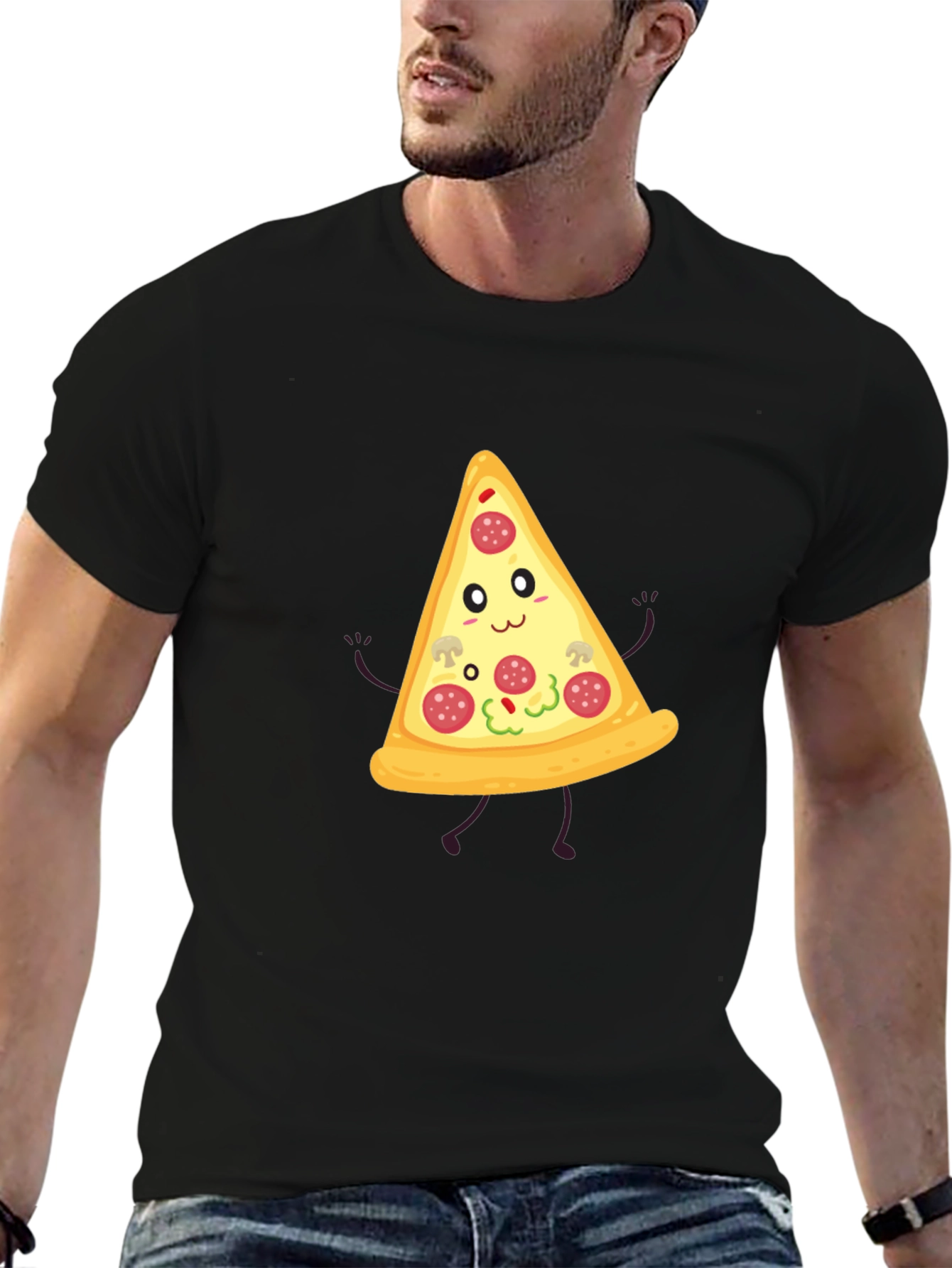 Funny Pizza Slice Graphic Tee - Unisex Black T-Shirt