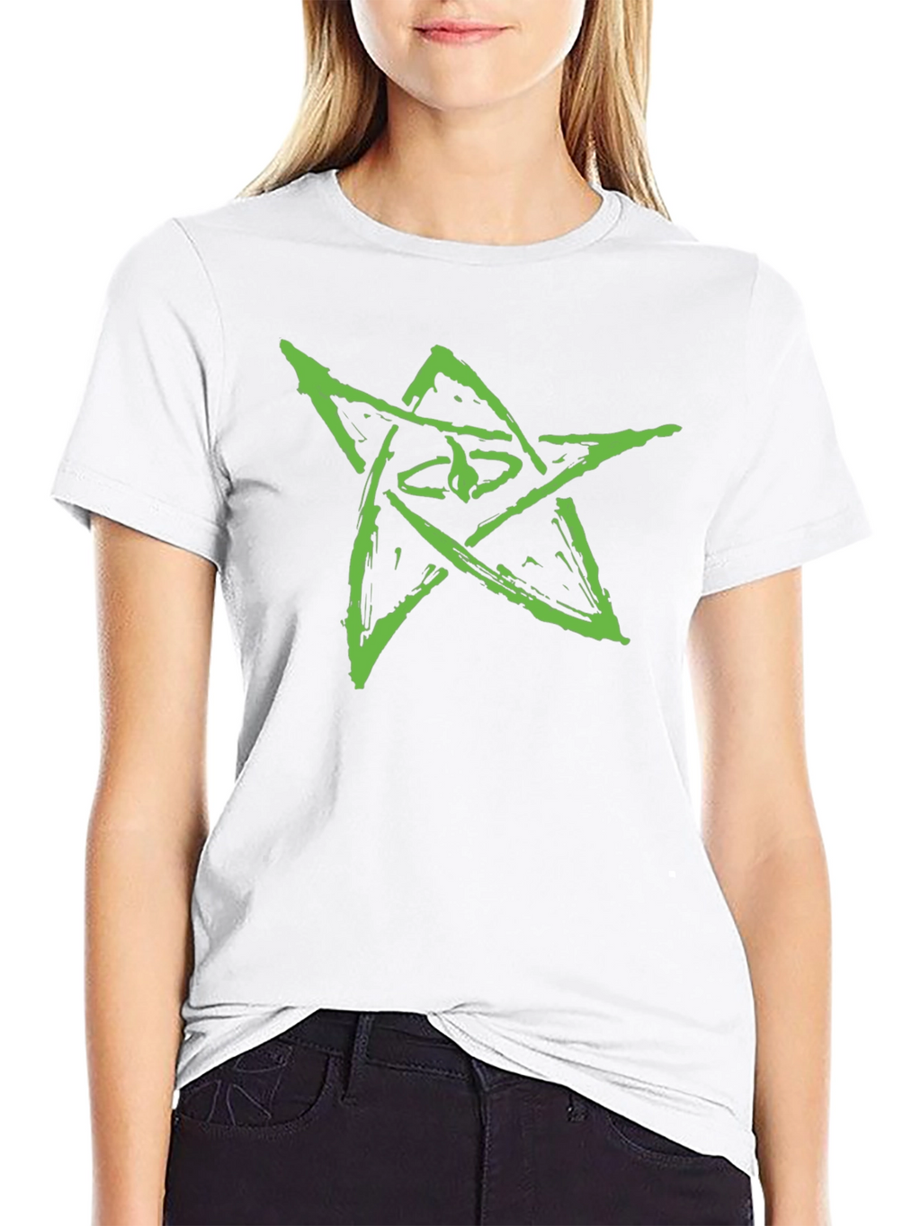 Mens Black Graphic Tee - Green Star Design