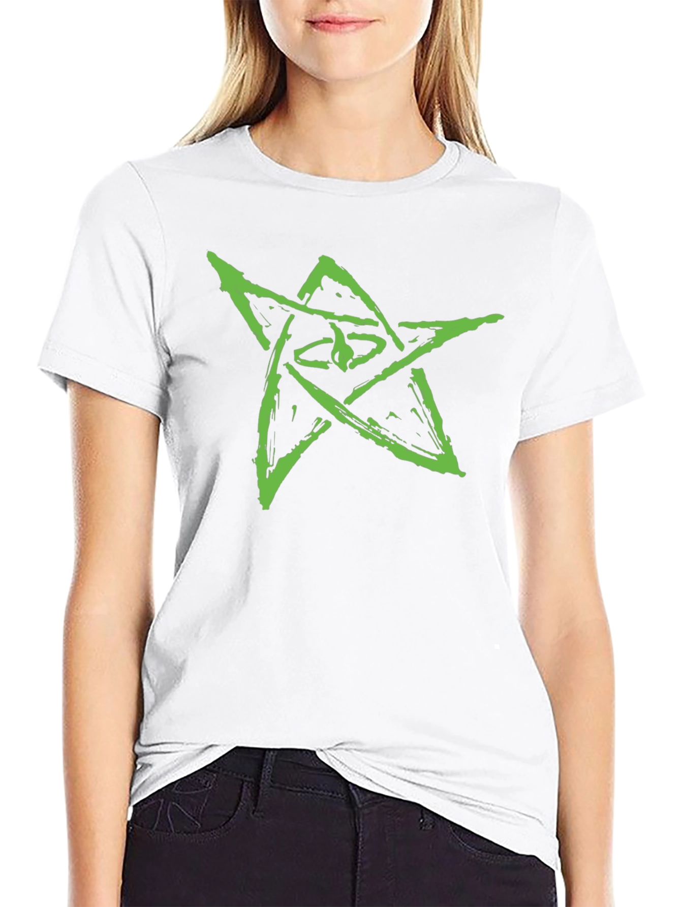 Mens Black Graphic Tee - Green Star Design