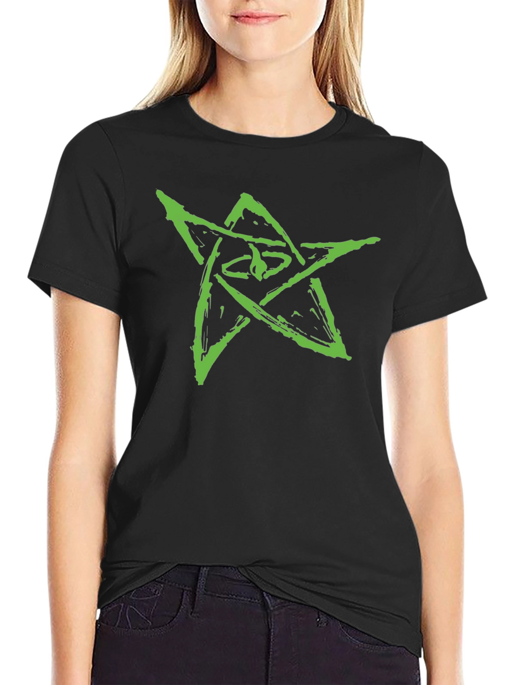 Mens Black Graphic Tee - Green Star Design