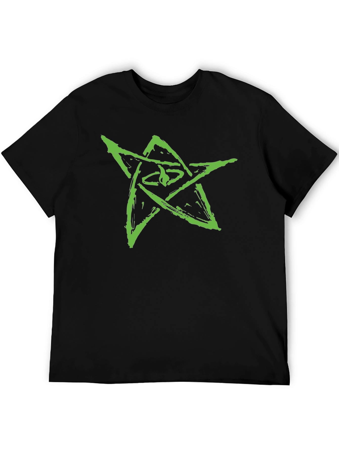 Mens Black Graphic Tee - Green Star Design