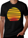 Retro Sunset Graphic Tee - Black Cotton T-Shirt