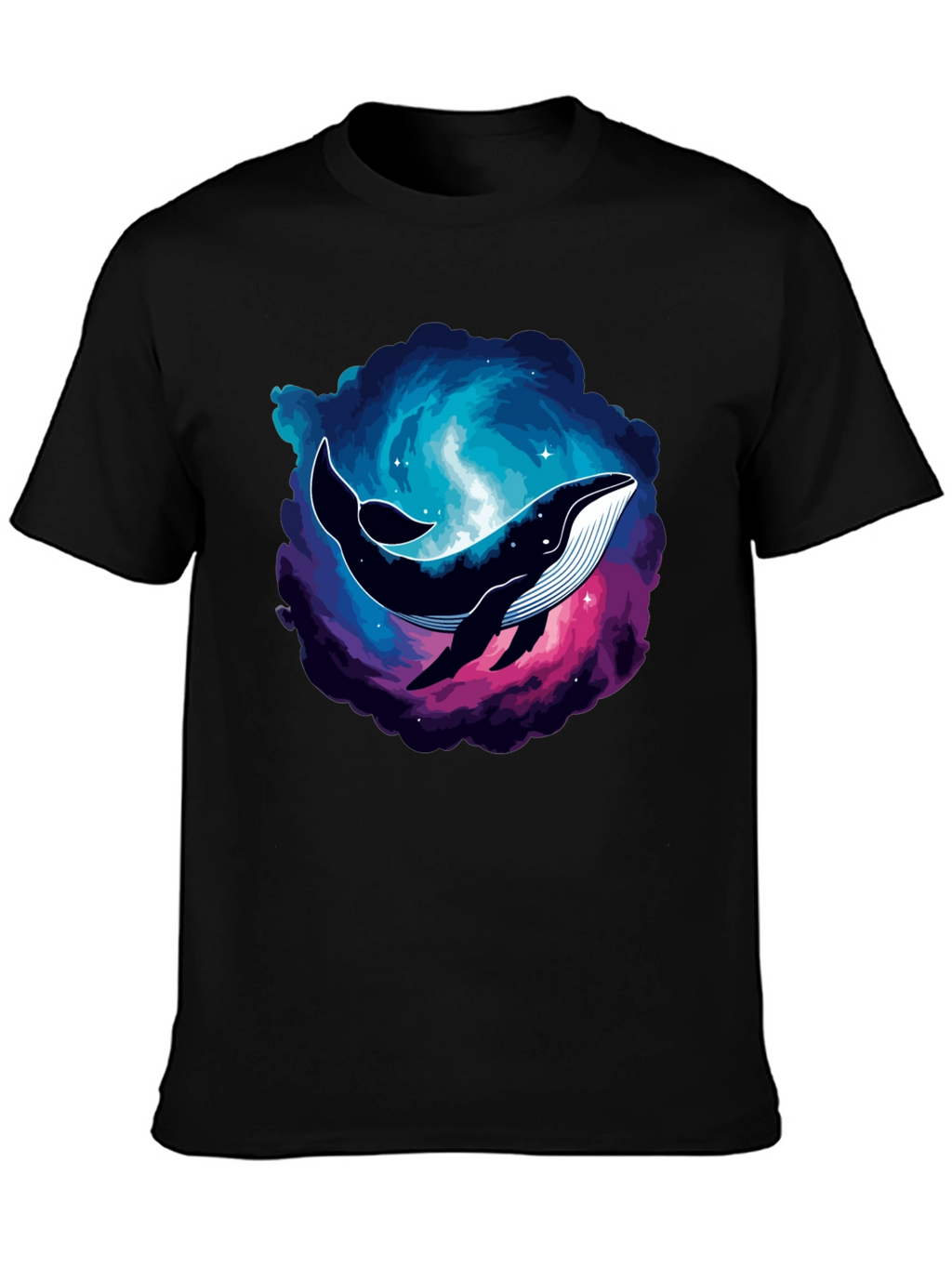 Cosmic Whale Graphic Tee - Black Cotton T-Shirt