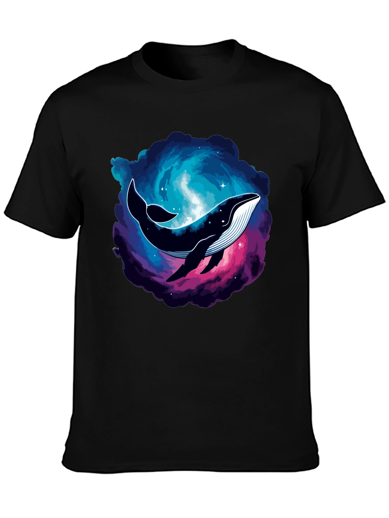 Cosmic Whale Graphic Tee - Black Cotton T-Shirt
