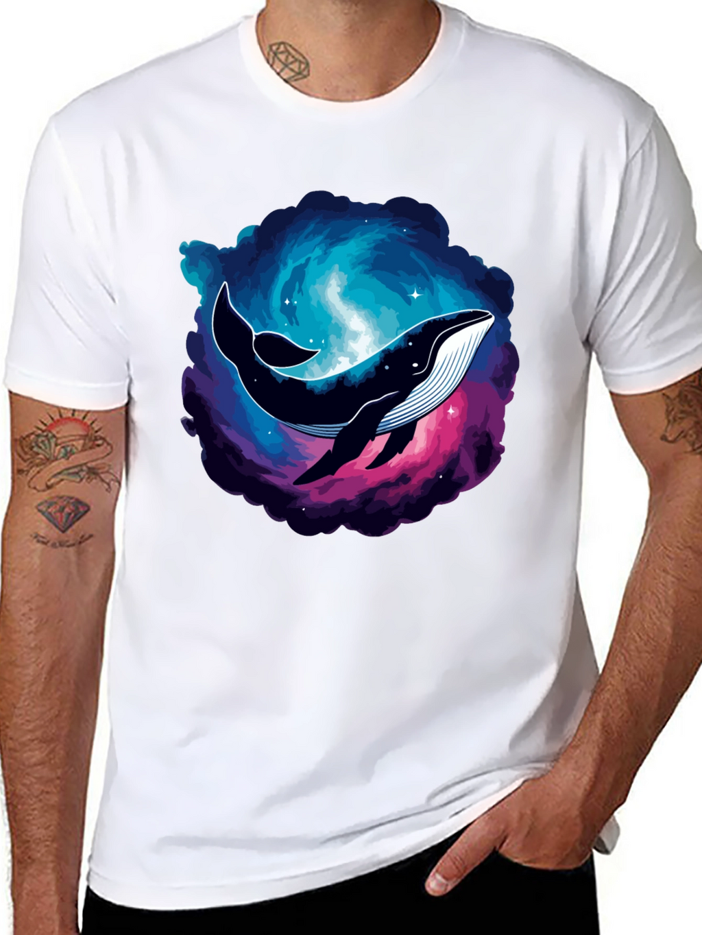 Cosmic Whale Graphic Tee - Black Cotton T-Shirt