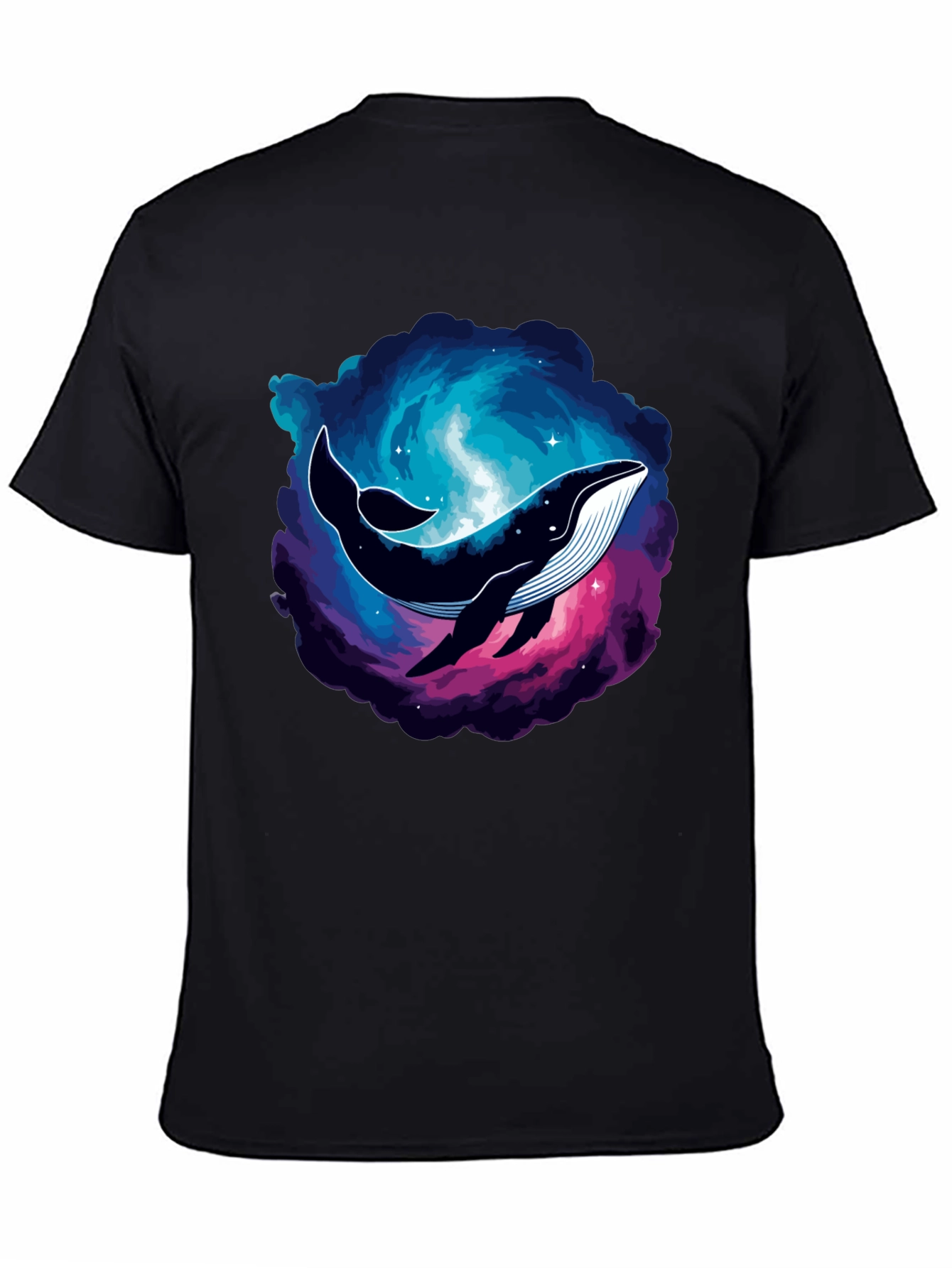 Cosmic Whale Graphic Tee - Black Cotton T-Shirt