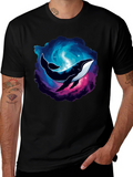 Cosmic Whale Graphic Tee - Black Cotton T-Shirt