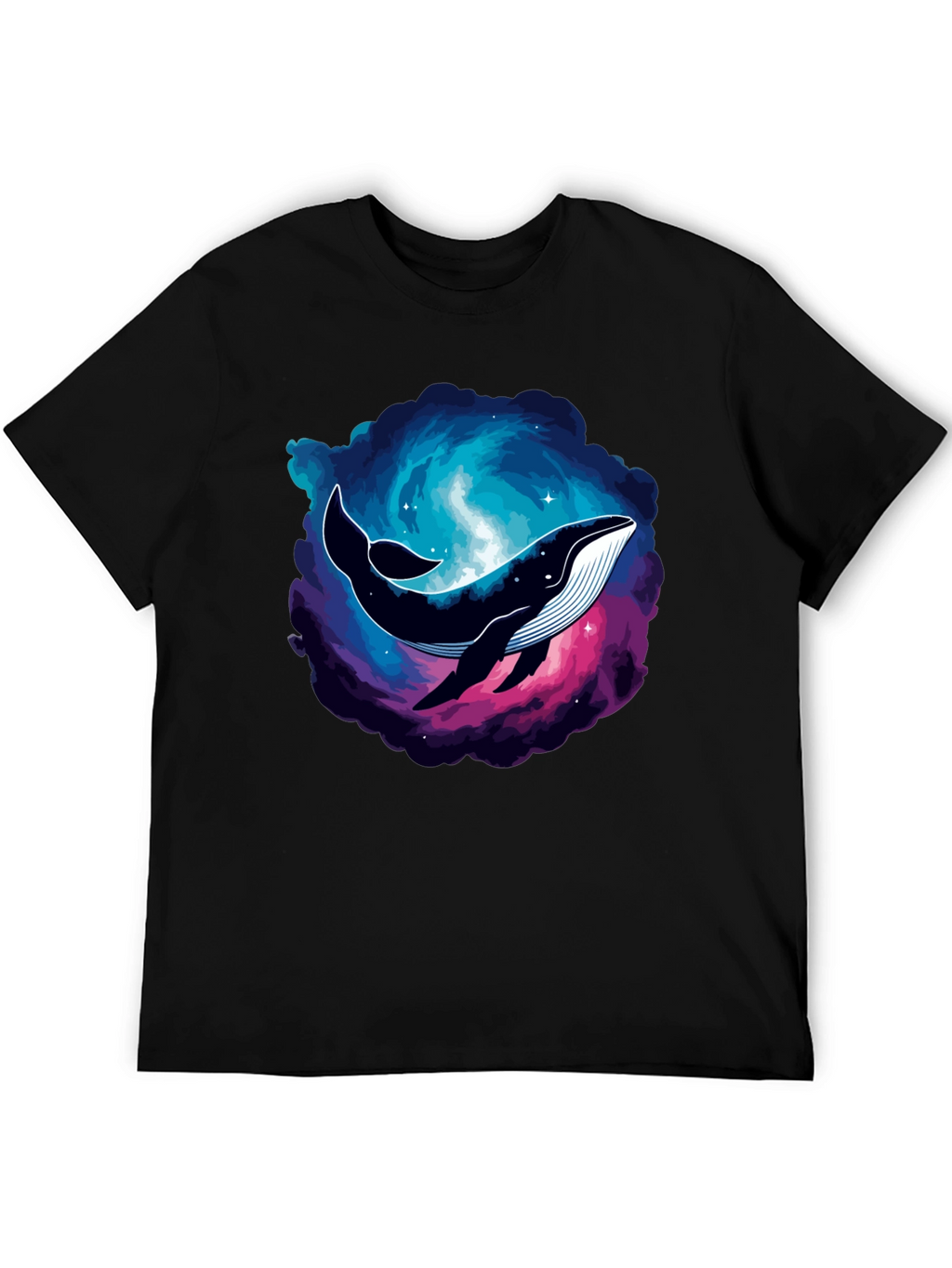 Cosmic Whale Graphic Tee - Black Cotton T-Shirt