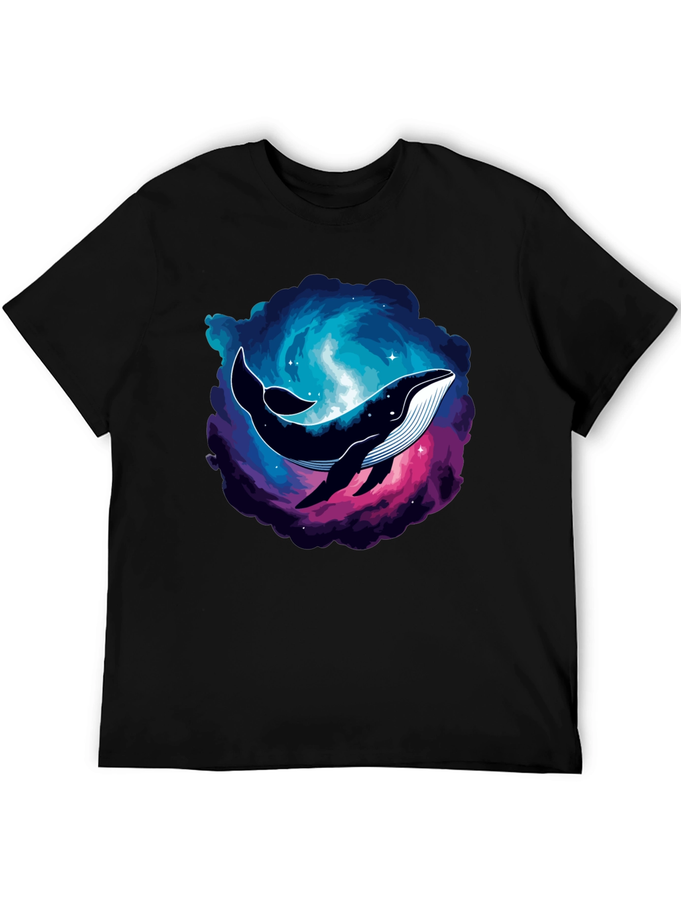 Cosmic Whale Graphic Tee - Black Cotton T-Shirt