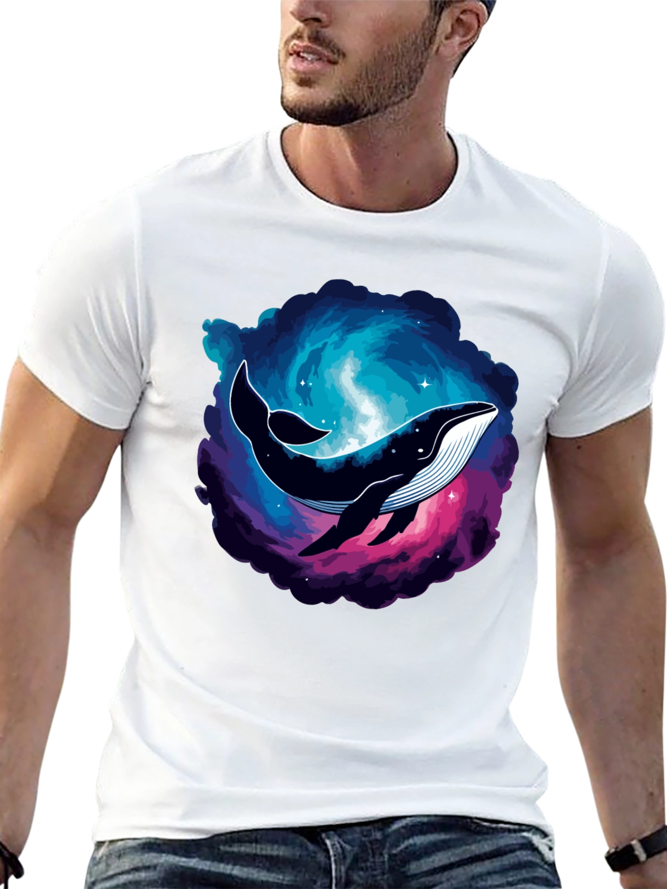 Cosmic Whale Graphic Tee - Black Cotton T-Shirt