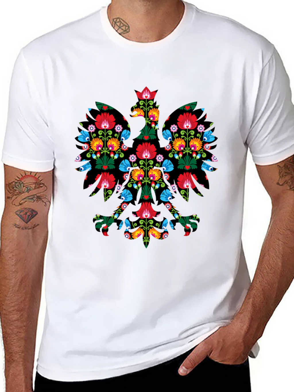 Floral Polish Eagle Black T-Shirt