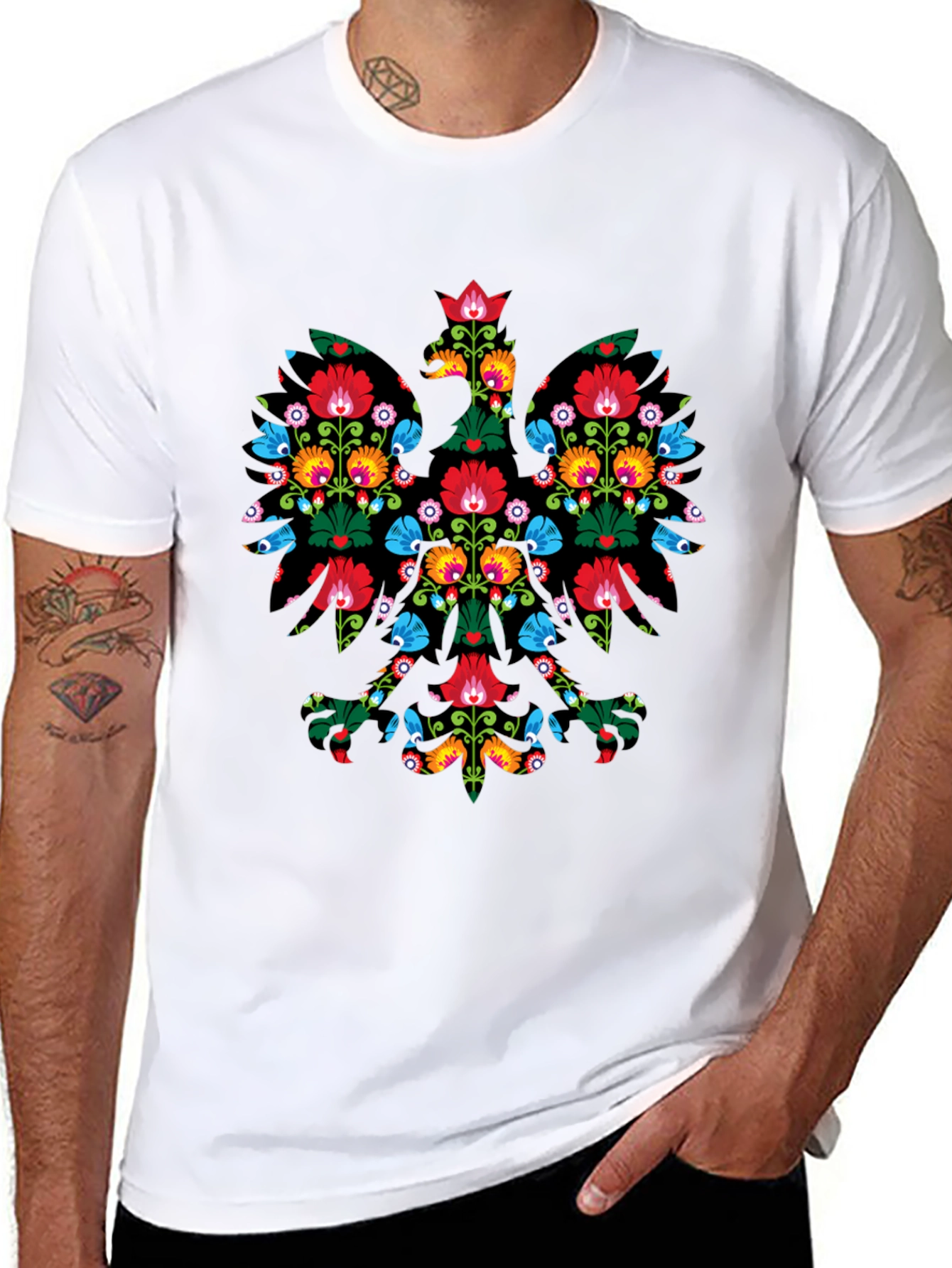 Floral Polish Eagle Black T-Shirt