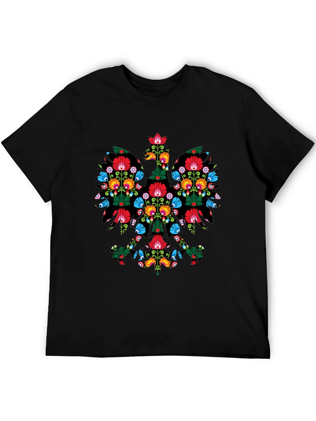 Floral Polish Eagle Black T-Shirt