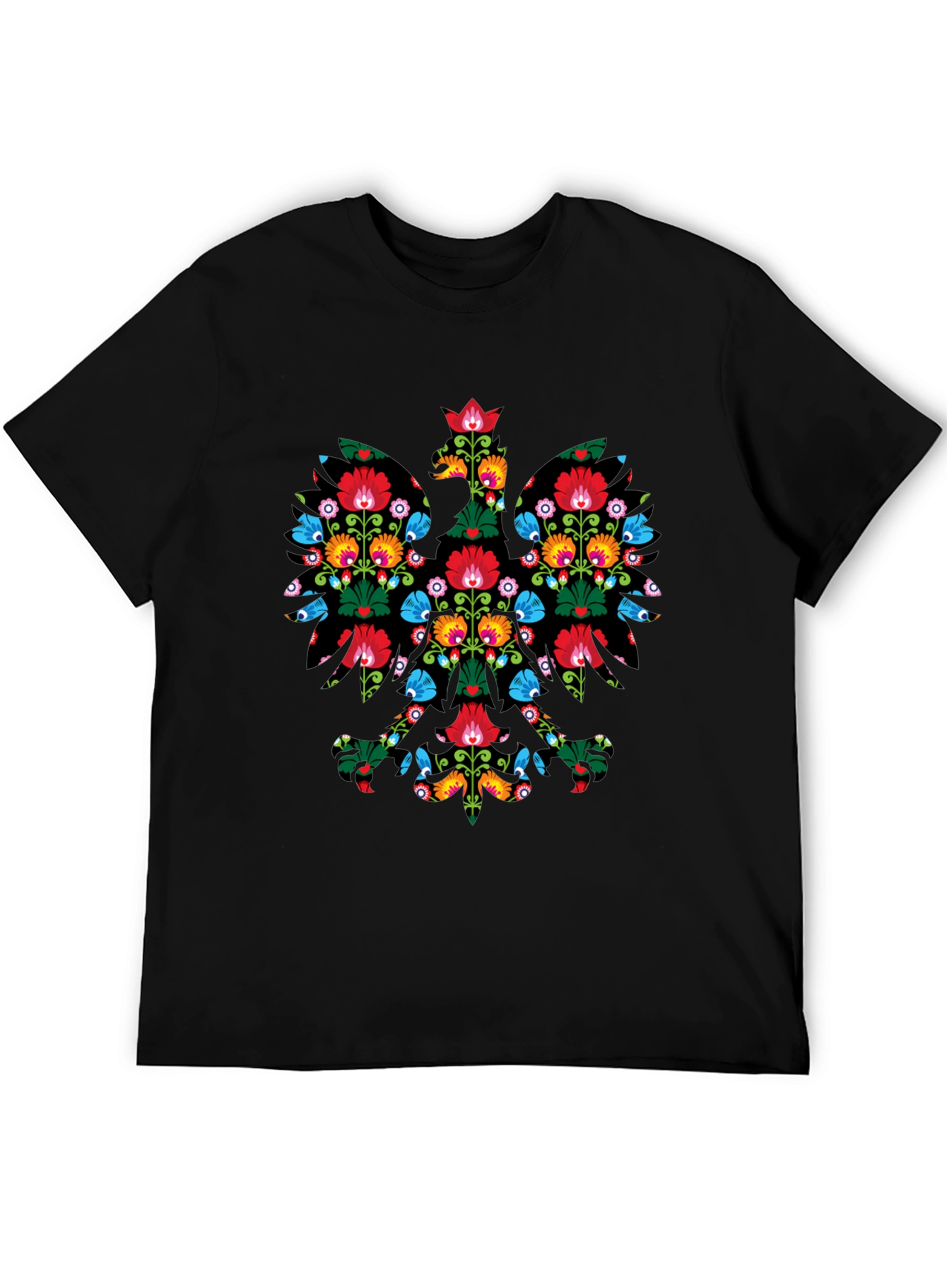 Floral Polish Eagle Black T-Shirt