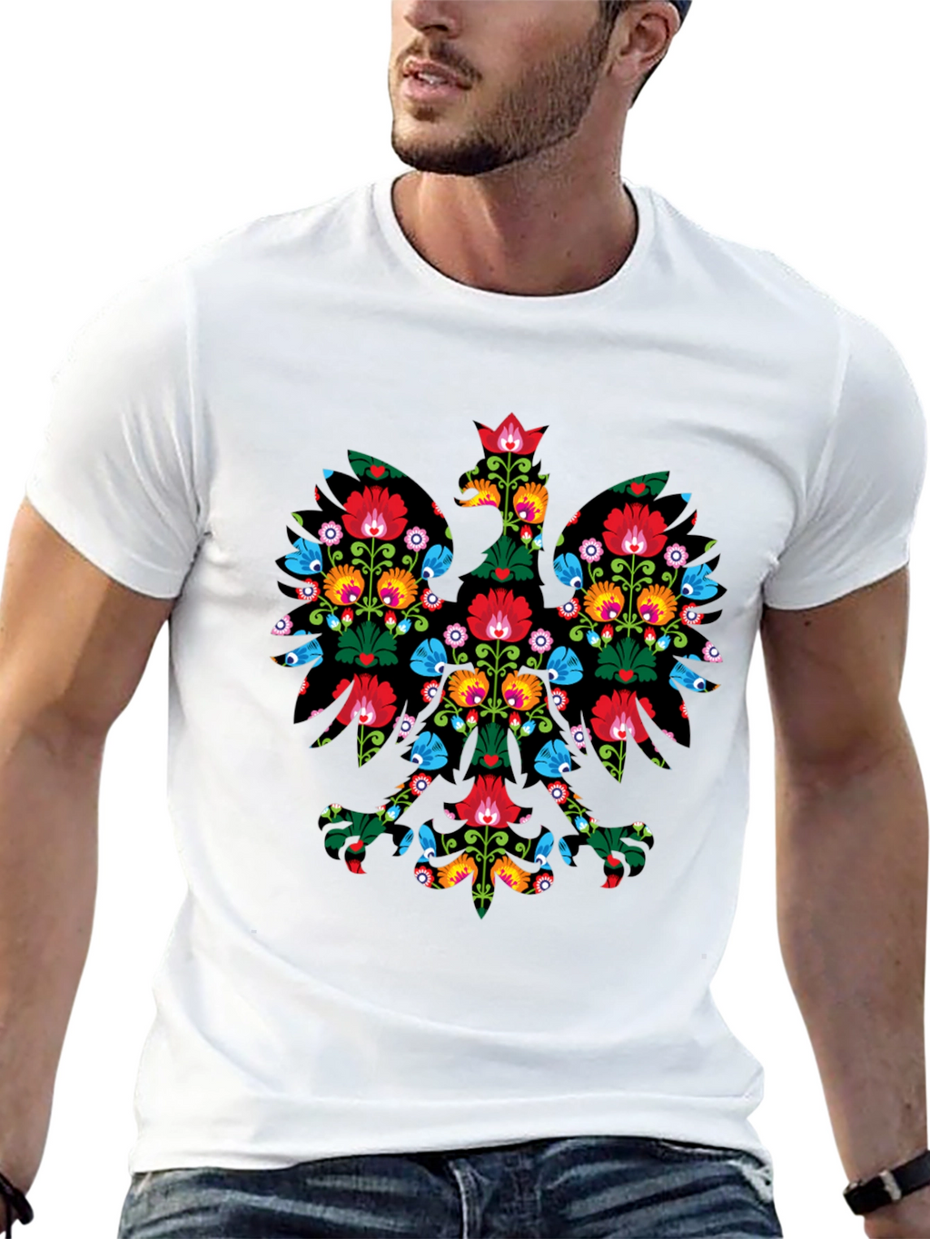 Floral Polish Eagle Black T-Shirt