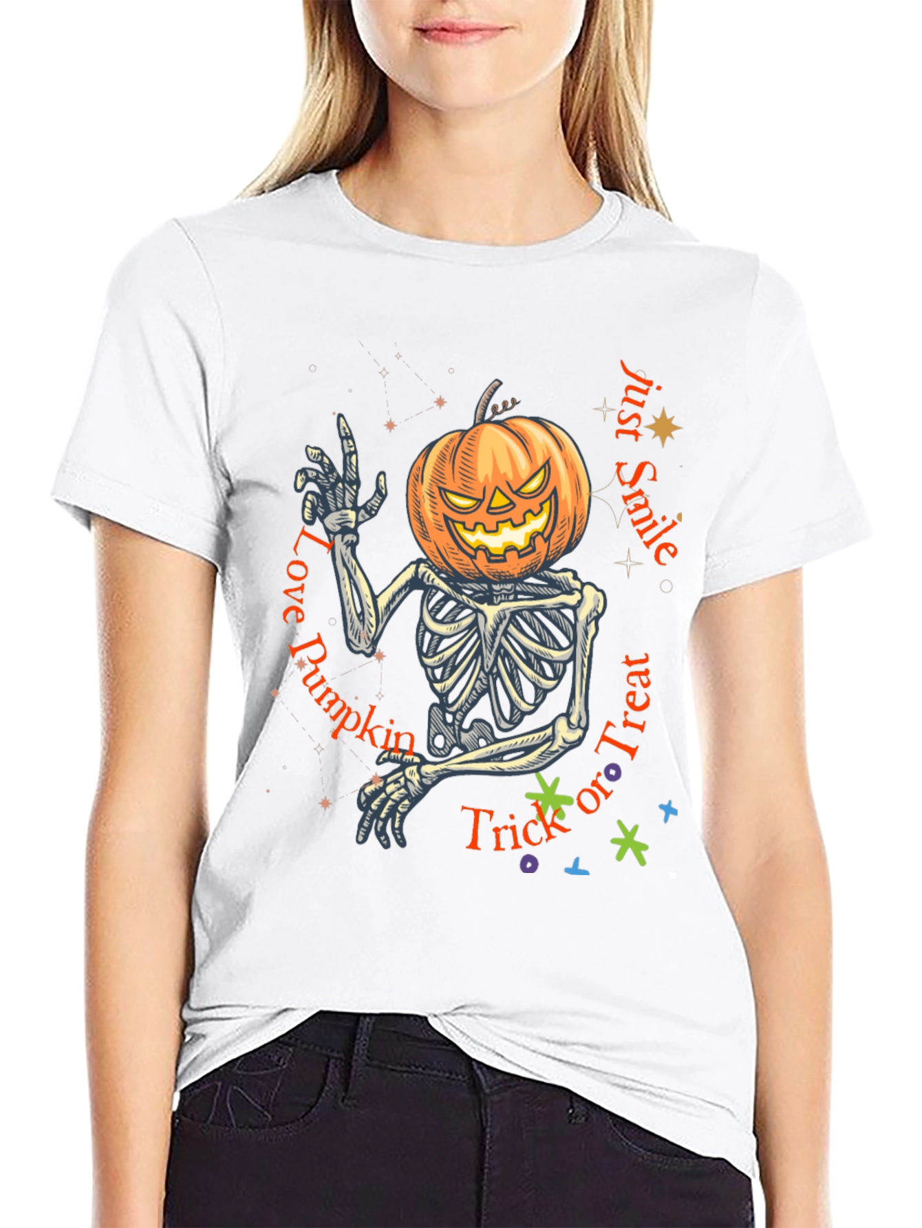 Halloween Skeleton Pumpkin T-Shirt - Trick or Treat Tee