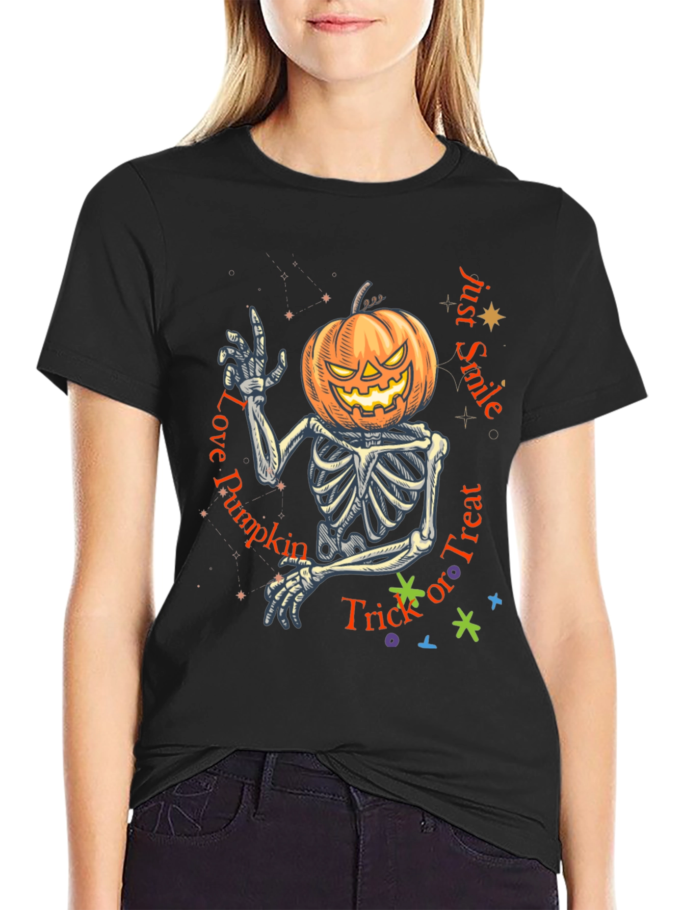 Halloween Skeleton Pumpkin T-Shirt - Trick or Treat Tee