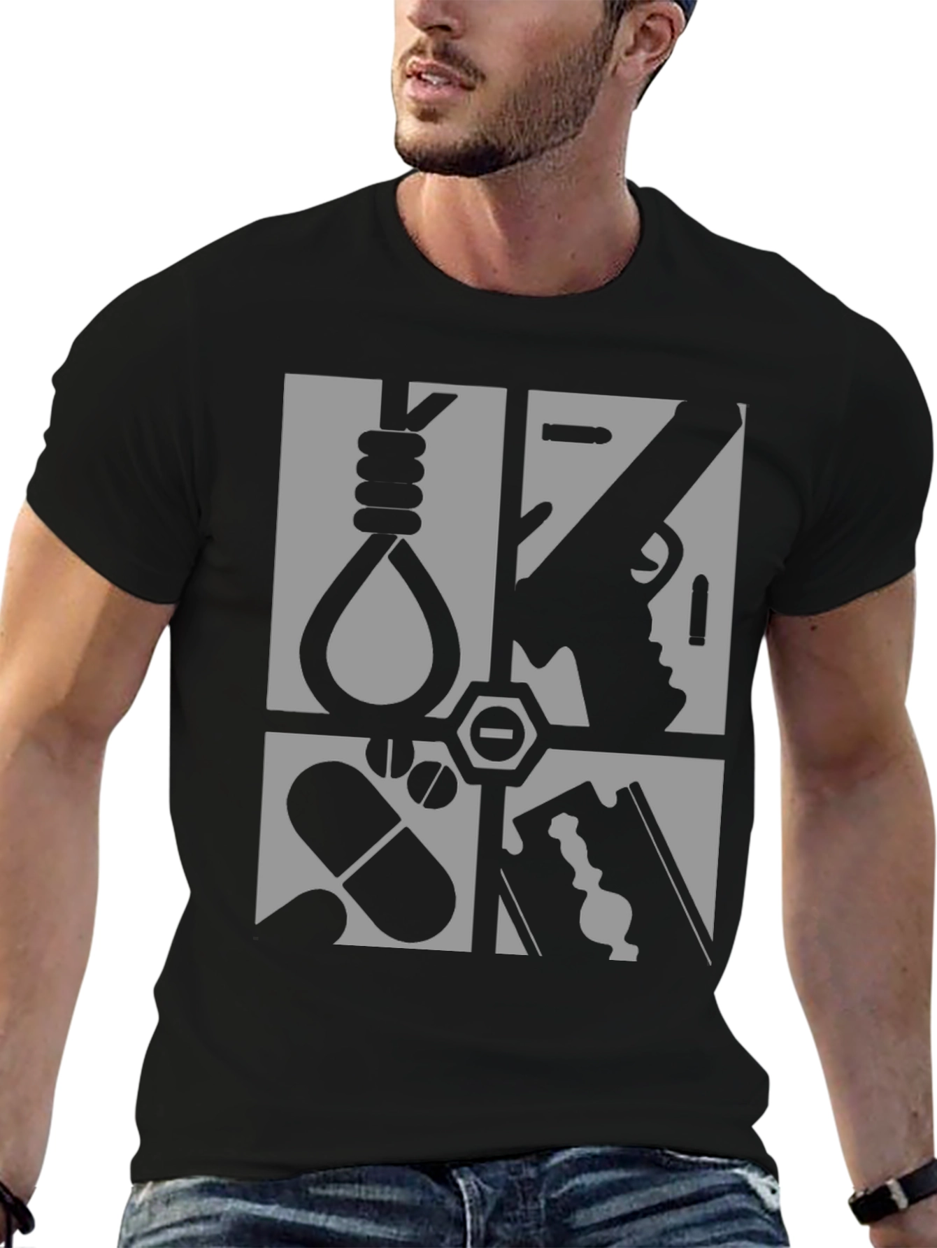 Graphic Tee - Suicide Methods Motif - Black