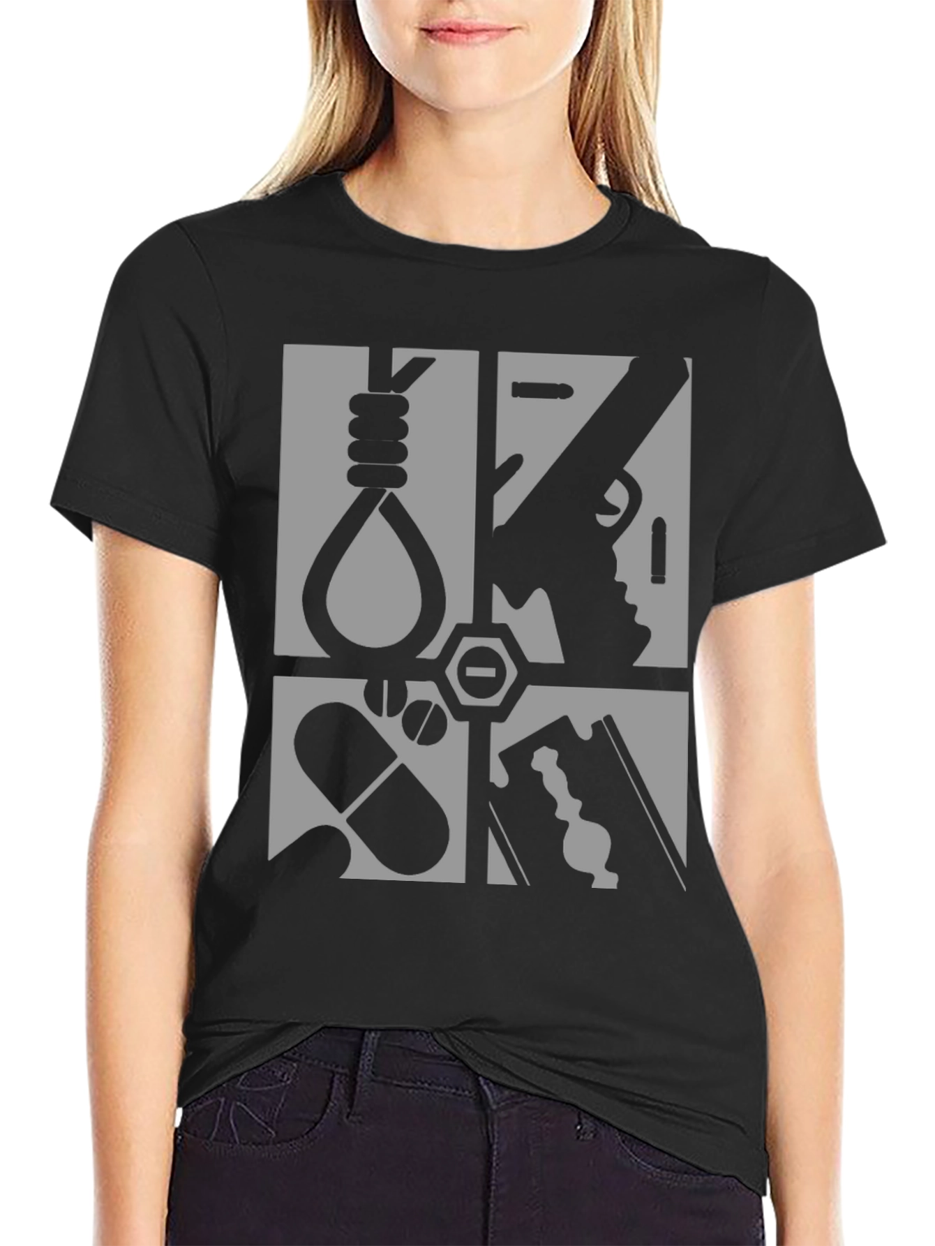 Graphic Tee - Suicide Methods Motif - Black