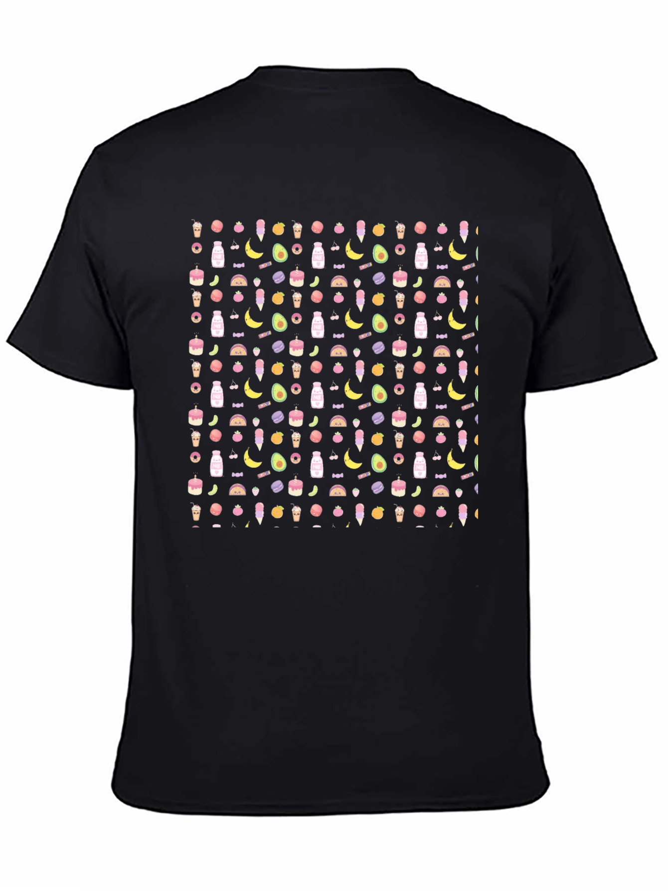 Novelty Food Pattern Black T-Shirt