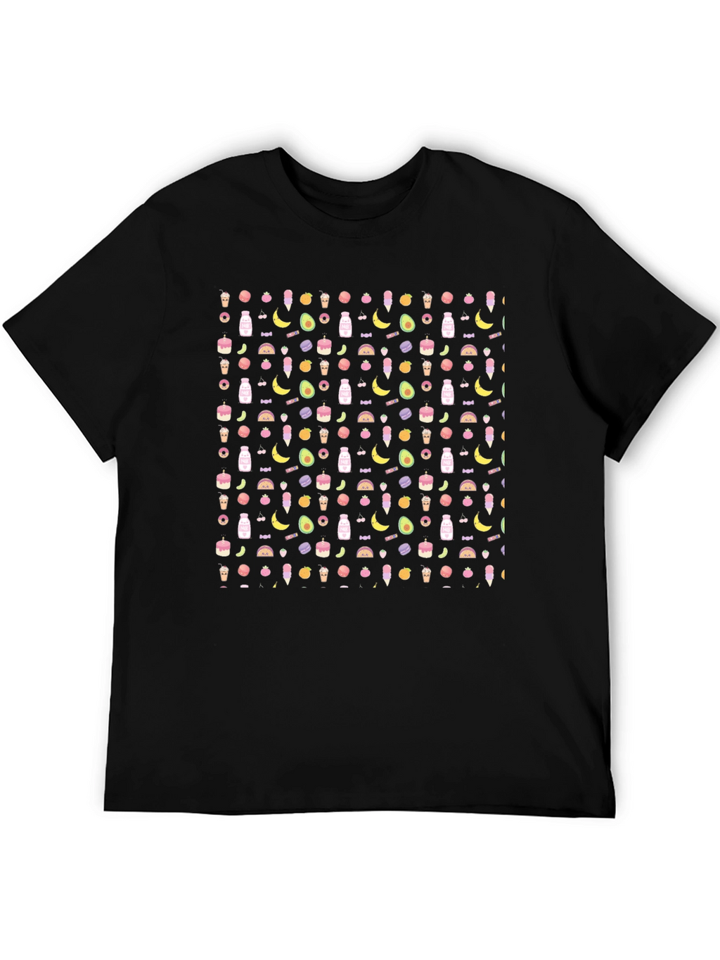 Novelty Food Pattern Black T-Shirt