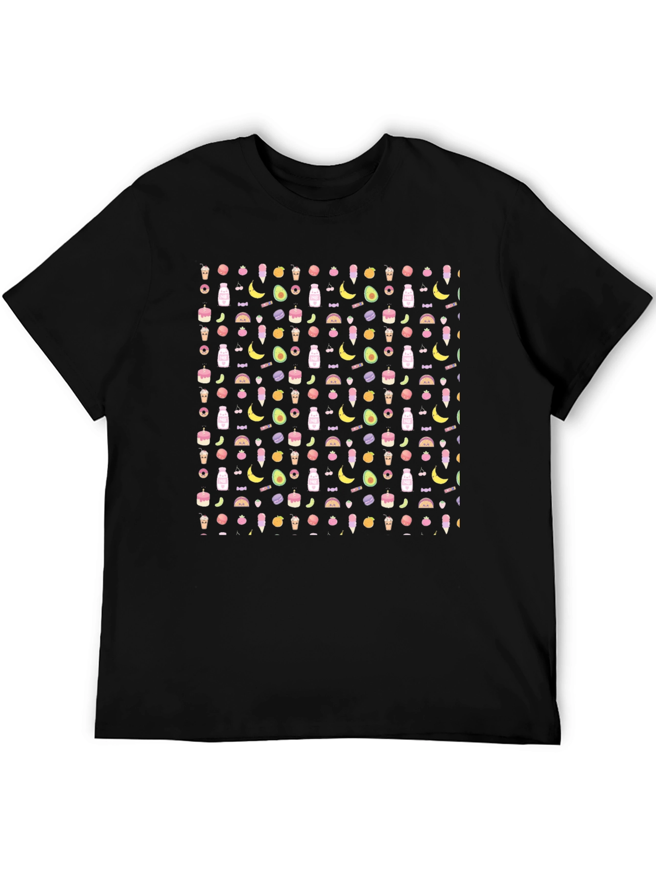 Novelty Food Pattern Black T-Shirt