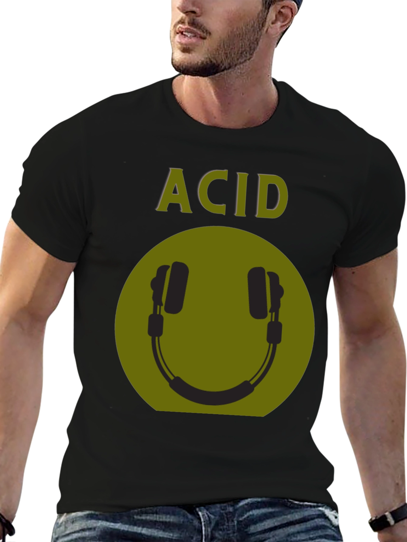 Acid Smiley Face Headphones Graphic Tee