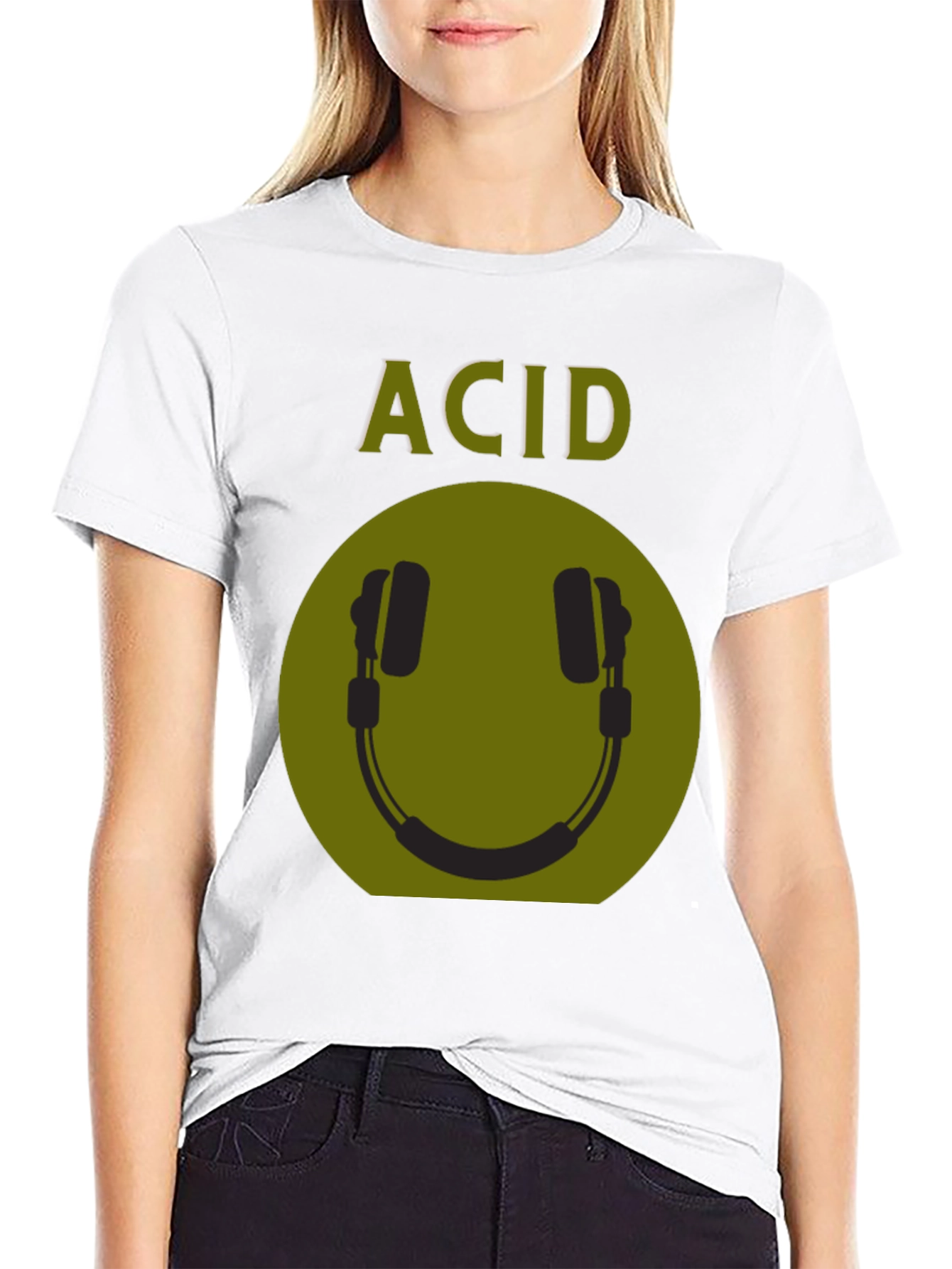 Acid Smiley Face Headphones Graphic Tee