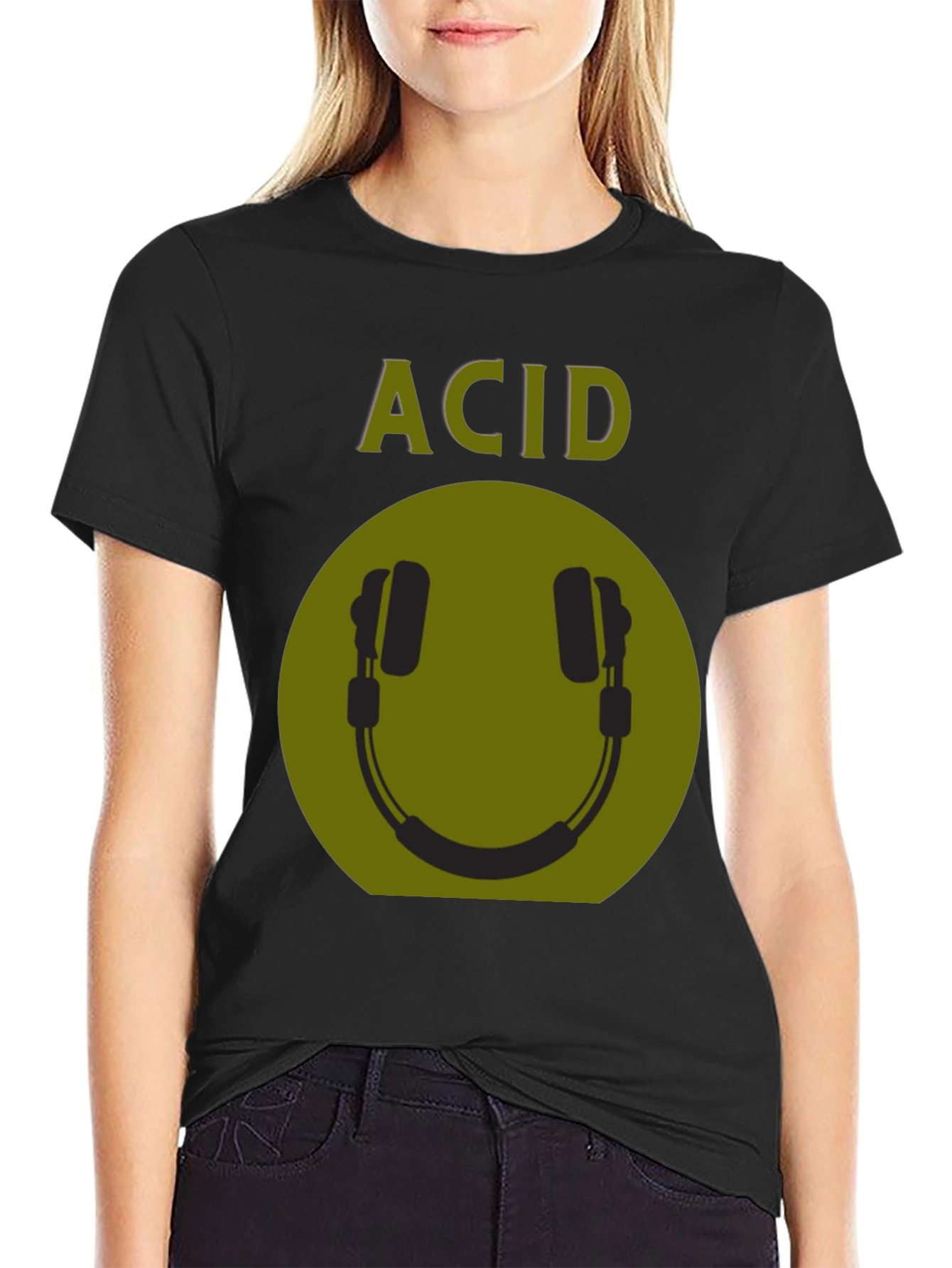 Acid Smiley Face Headphones Graphic Tee