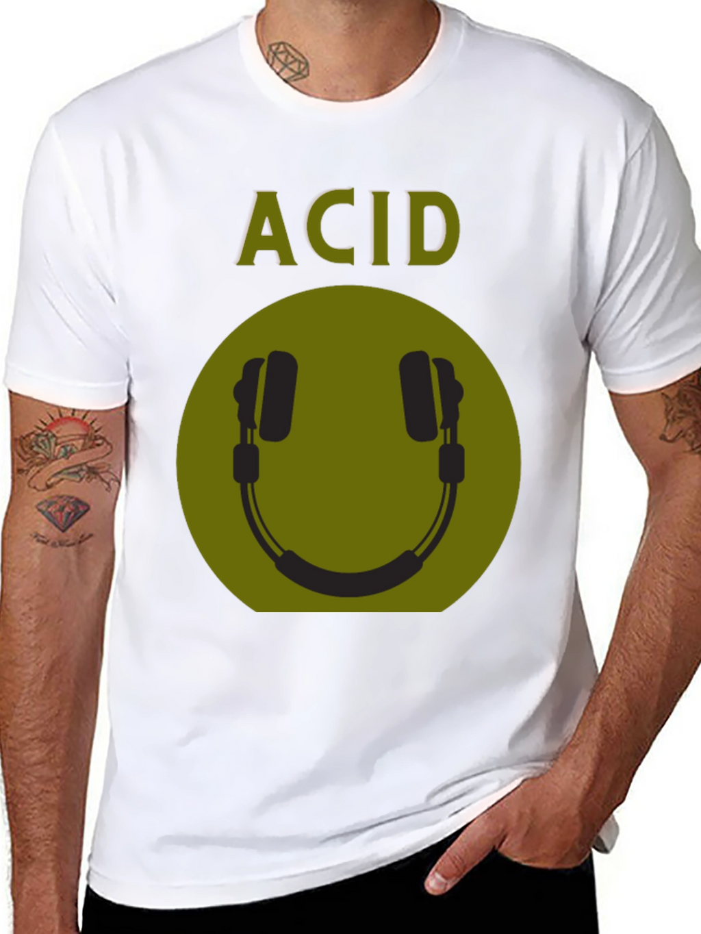 Acid Smiley Face Headphones Graphic Tee
