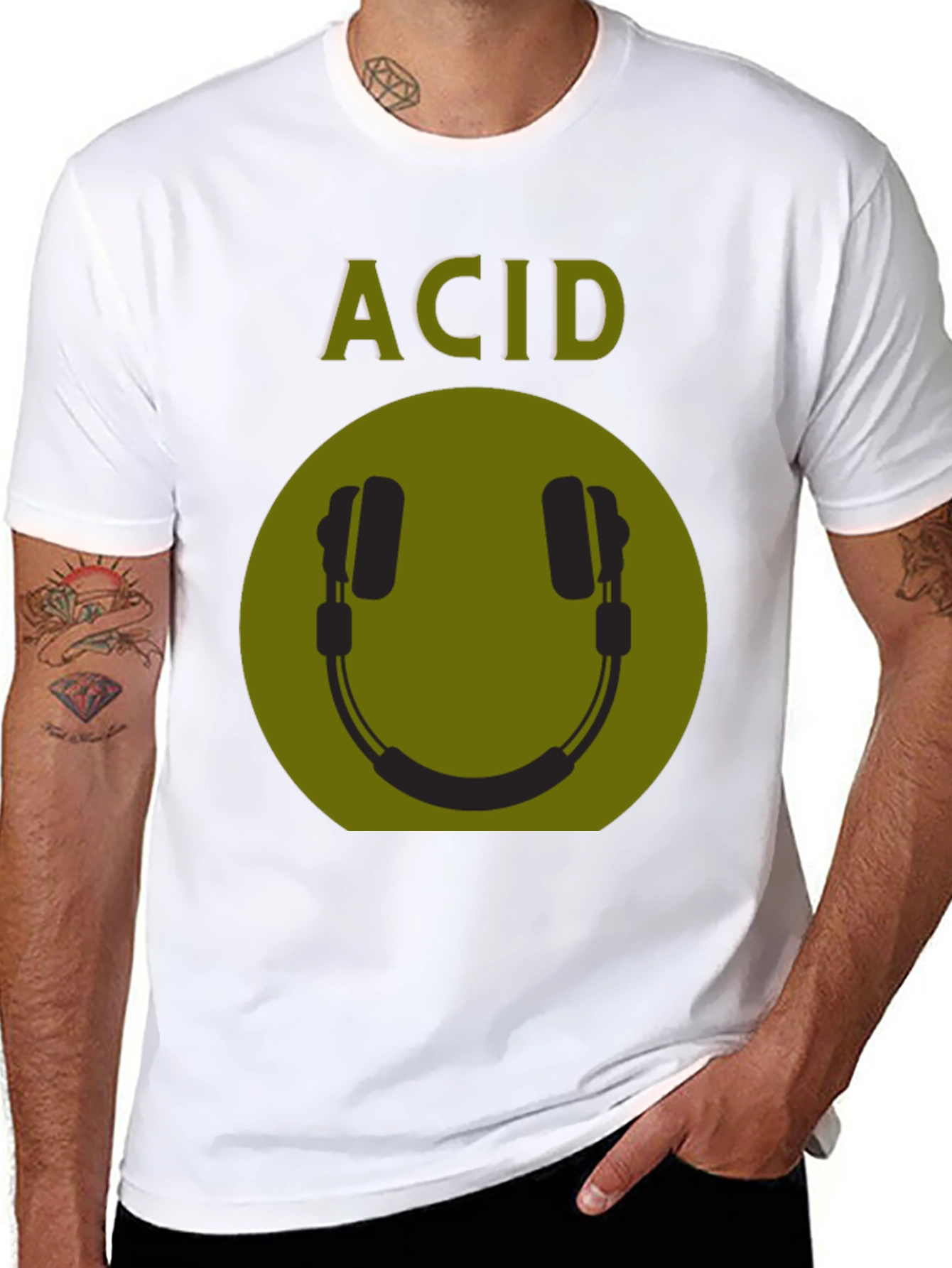 Acid Smiley Face Headphones Graphic Tee